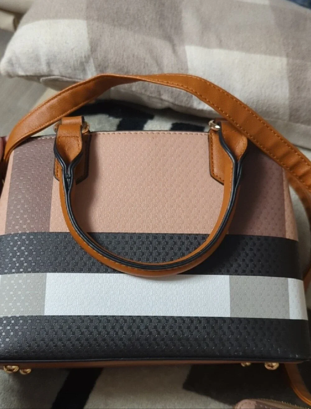 Women’s Multi-Tone Tan & Brown Tote with Tassel Accent